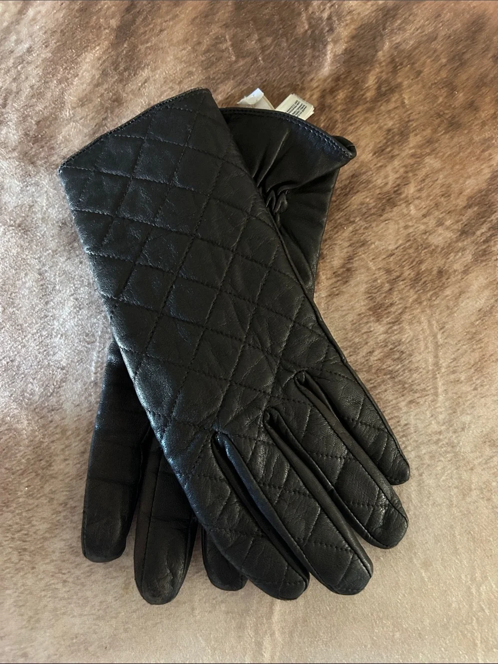 Michael Kors Black Quilted Leather Gloves with Gold MK Button